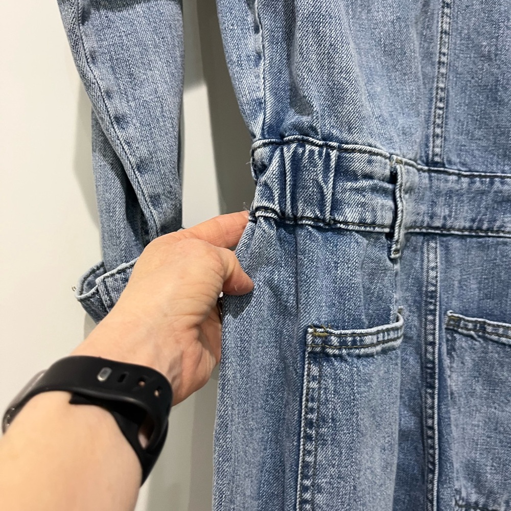 Soft Denim Jumpsuit Metal Buttons Zip Fly Elastic Waist Wide Legs Trendy Utility - Picture 7 of 10